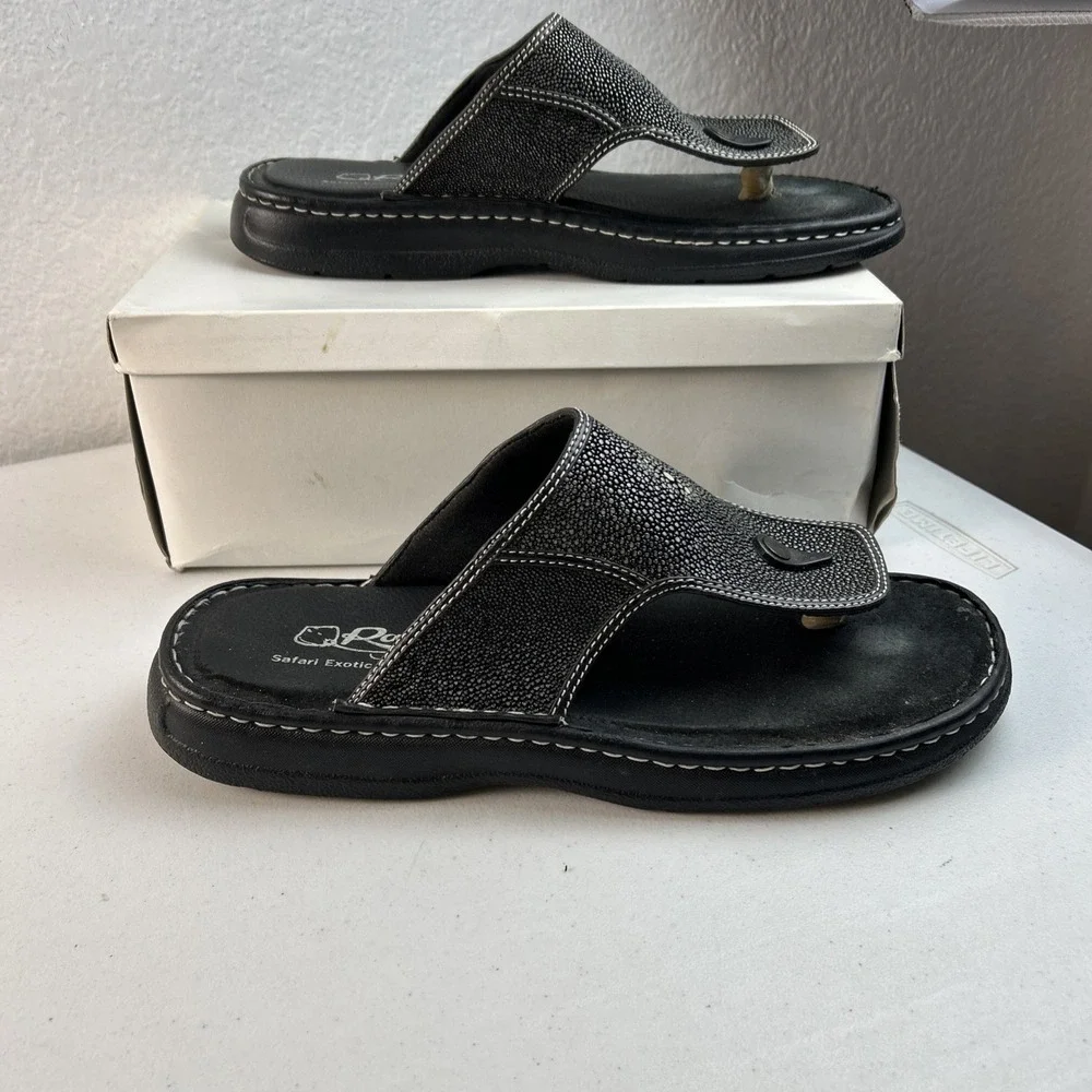 Ray Safari Exotic Leather Sandals Stingray‎ Black Mens Size 14